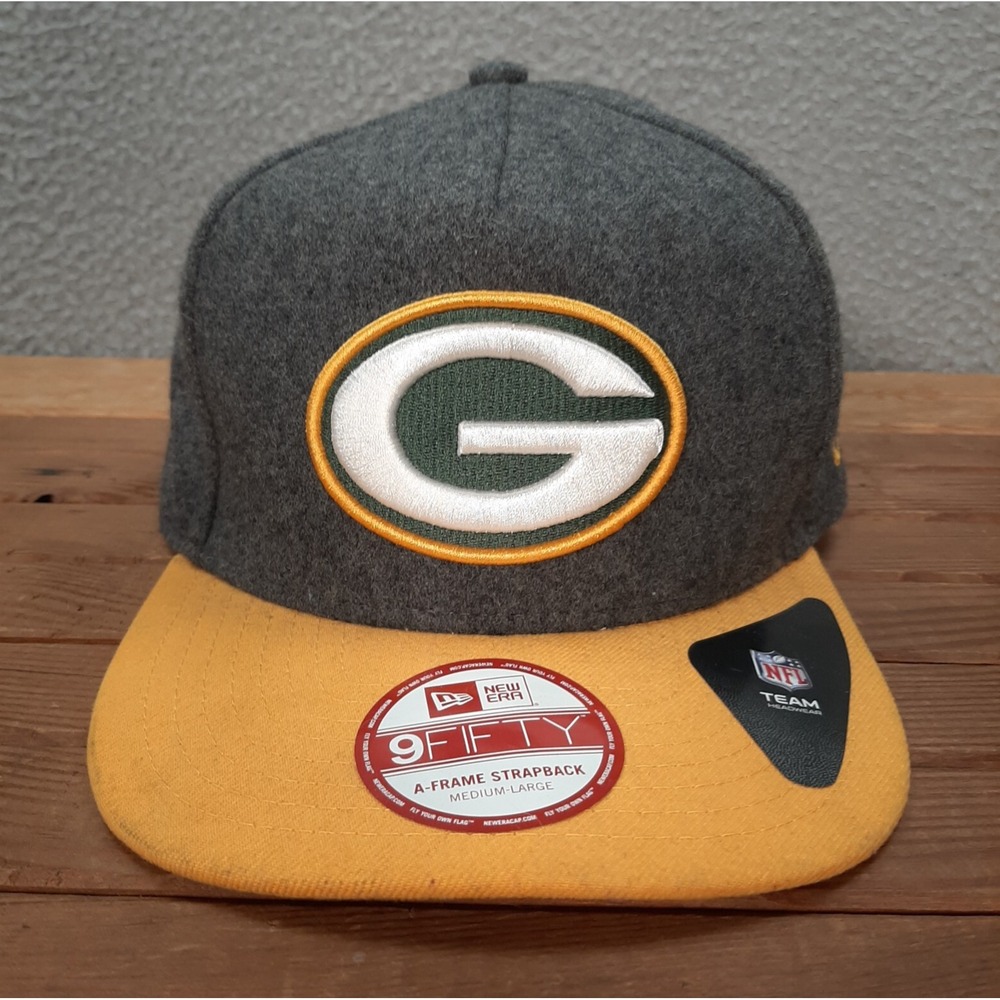 Green Bay Packers Hat Adult Gray Yellow Strap Back Cap New Era 9Fifty Wool Blend